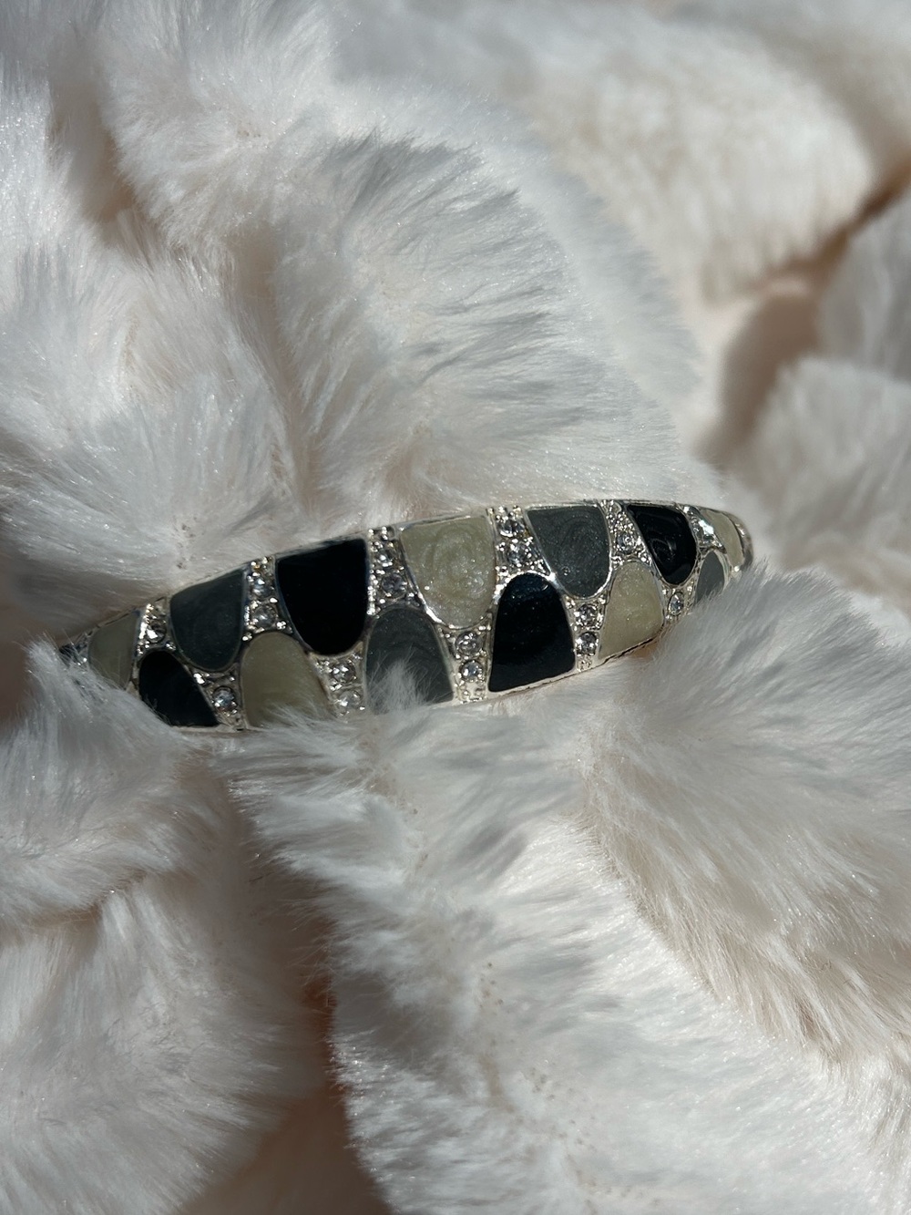 Vintage Avon NRT Silver-Tone Black, Sand and Gray Enamel Bangle Bracelet